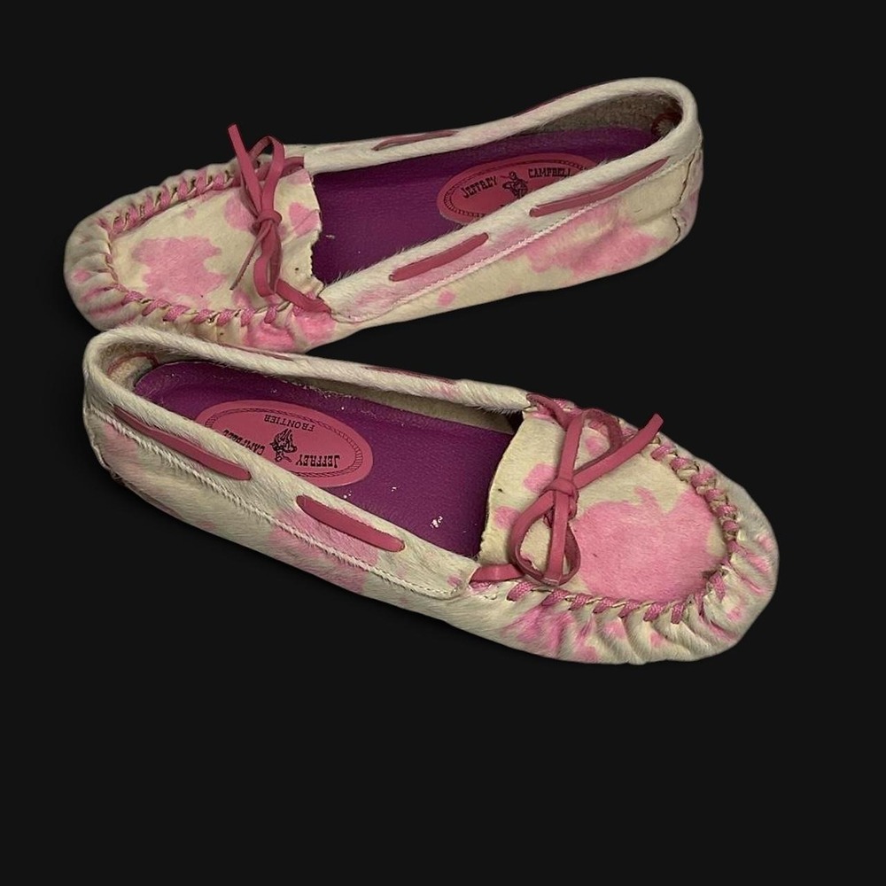 Jeffrey Campbell Hair on Calf (HOC) Pink and white cow print moccasin flat sz 8